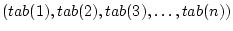 $ (tab(1),tab(2),tab(3),\discretionary{}{}{}\dots,tab(n))$